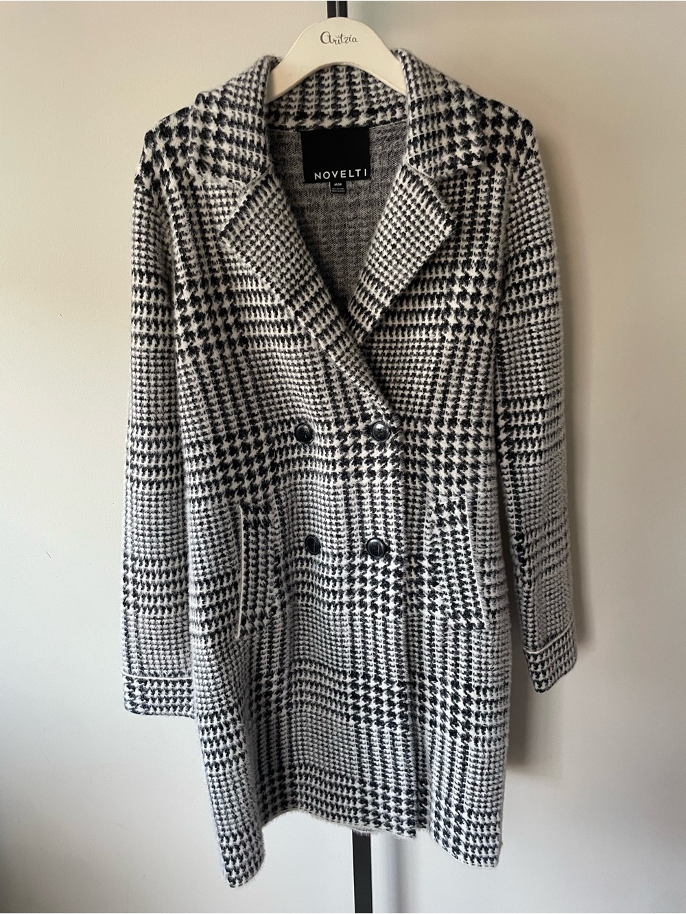 Novelti Houndstooth Double Breasted Knit Sweater Coatigan Medium
